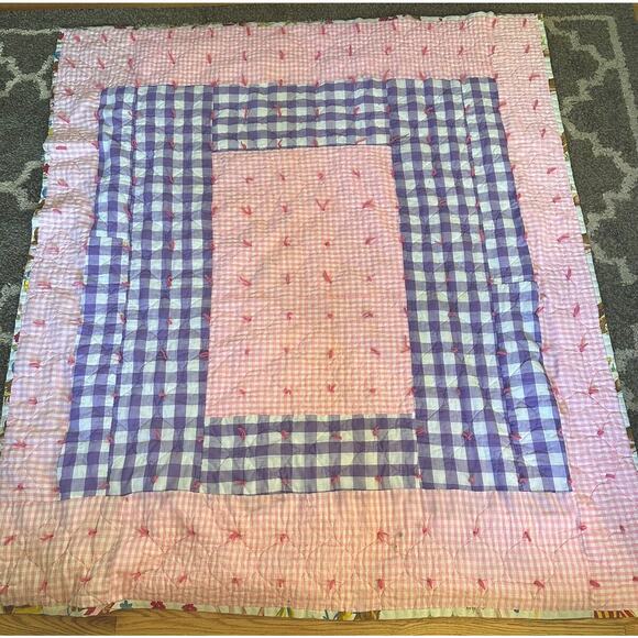 1940-1980 Screen Print QUILT CRIB Hand Made Toddler BLANKET /THROW DEER BEAR DOG - Picture 3 of 9